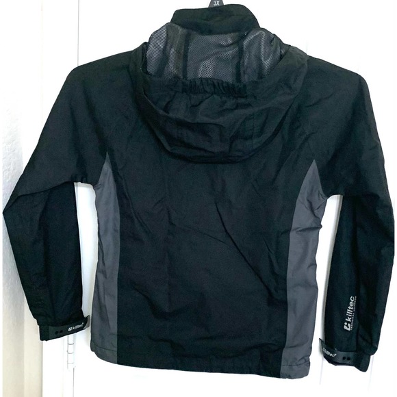 KILLTEC TECHNICAL OUTDOOR HOODED JACKET, GIRLS 10, BLACK WITH PINK/GREY TRIM - Picture 2 of 12